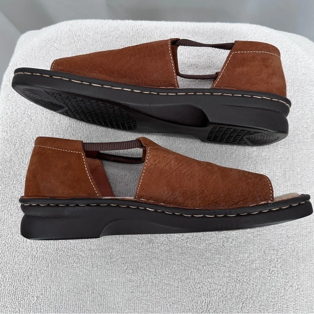 Connie Shelly Leather Shoe Sandal 10B Womens Brown Open Toe Slip On